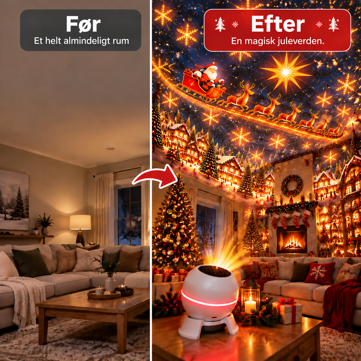 🎅🎄 SCNDR® Smart Holographic Projector (HD Smart Dynamic 5D) – julestemning i hele rummet