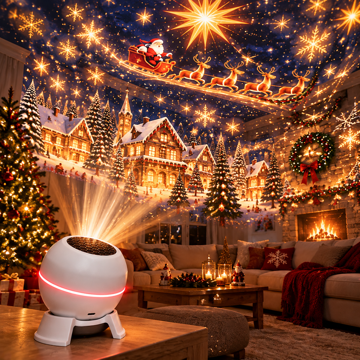 🎅🎄 SCNDR® Smart Holographic Projector (HD Smart Dynamic 5D) – julestemning i hele rummet