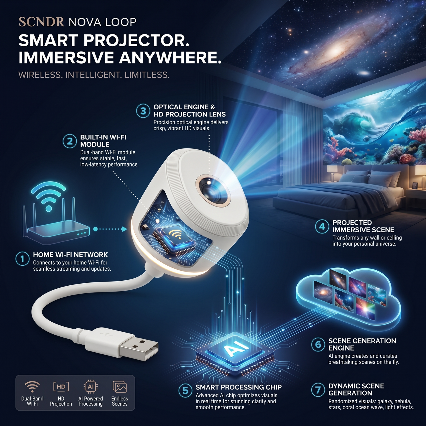 SCNDR® ✨NEXT-GEN Ultra HD Smart Dynamisk 5D Holografisk Projektorlampe ✨